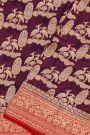 Banarasi Georgette Dark Wine Colour Saree With Contrast Red Border