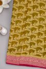 Banarasi Kaddi Georgette Mehendi Green Saree With Florals And Birds Border