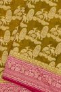 Banarasi Kaddi Georgette Mehendi Green Saree With Florals And Birds Border