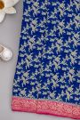 Banarasi Kaddi Georgette Royal Blue Saree With Florals And Peacocks Border