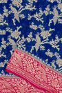 Banarasi Kaddi Georgette Royal Blue Saree With Florals And Peacocks Border