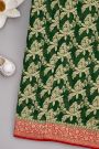Banarasi Kaddi Georgette Bottle Green Saree With Jaal With Birds Border