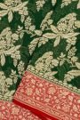 Banarasi Kaddi Georgette Bottle Green Saree With Jaal With Birds Border
