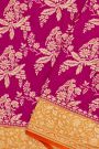 Banarasi Kaddi Georgette Rani Pink Saree With Orange Contrast Border