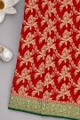 Banarasi Kaddi Georgette Red Saree With Florals And Parrots Body