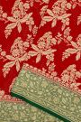 Banarasi Kaddi Georgette Red Saree With Florals And Parrots Body