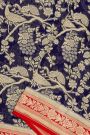 Banarasi Kaddi Georgette Navy Blue Saree With Florals And Peacocks Body