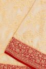 Banarasi Kaddi Georgette Off White Saree With Leaves Jaal And Birds Border