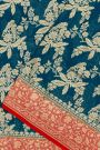 Banarasi Georgette Teal Blue Saree With Florals, Leaves And Parrots Body