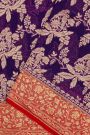 Banarasi Georgette Violet Saree With Florals And Parrots Body