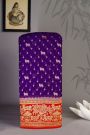 Banarasi Georgette Dark Violet Saree With Florals And Small Cow Buttis Body