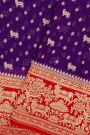 Banarasi Georgette Dark Violet Saree With Florals And Small Cow Buttis Body