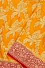 Banarasi Georgette Yellow Saree With Floral And Leaf Jaal With Birds Border