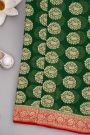 Banarasi Georgette Dark Green Saree With Florals And Leaves With Cows Body