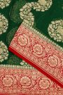 Banarasi Georgette Dark Green Saree With Florals And Leaves With Cows Body
