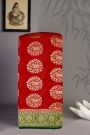 Banarasi Georgette Red Saree With Florals And Cow Buttis Body