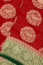 Banarasi Georgette Red Saree With Florals And Cow Buttis Body