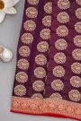 Banarasi Georgette Wine Saree With Florals And Cow Buttis Body