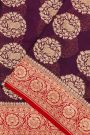 Banarasi Georgette Wine Saree With Florals And Cow Buttis Body