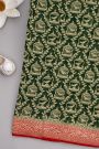 Banarasi Georgette Bottle Green Saree With Florals And Leaves With Birds Inside Cages Body