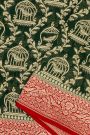 Banarasi Georgette Bottle Green Saree With Florals And Leaves With Birds Inside Cages Body