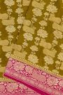 Banarasi Kaddi Georgette Mehendi Green Saree With Florals And Cows Body