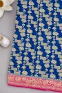 Banarasi Georgette Royal Blue Saree With Florals And Leaves With Cows Body
