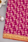 Banarasi Georgette Pink Saree With Florals And Leaves With Cows Body
