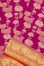 Banarasi Georgette Pink Saree With Florals And Leaves With Cows Body