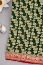 Banarasi Georgette Bottle Green Saree With Florals And Leaves With Cows Body