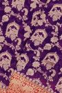 Banarasi Georgette Violet Saree With Florals And Leaves Jaal With Peacocks Body