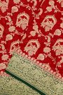 Banarasi Georgette Red Saree With Florals, Leaves Jaal And Peacocks Body