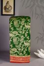 Banarasi Kaddi Georgette Bottle Green Saree With Contrast Red Border