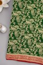 Banarasi Kaddi Georgette Bottle Green Saree With Contrast Red Border