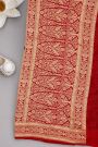 Banarasi Kaddi Georgette Bottle Green Saree With Contrast Red Border