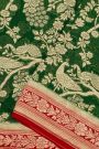 Banarasi Kaddi Georgette Bottle Green Saree With Contrast Red Border