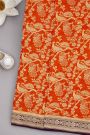 Banarasi Georgette Orange Saree With Florals And Leaves Border