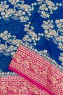 Banarasi Kaddi Georgette Royal Blue Saree With Florals And Swans Border