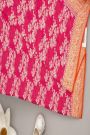 Banarasi Kaddi Georgette Rani Pink Saree With Florals And Swans Border