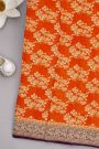 Banarasi Kaddi Georgette Orange Saree With Florals And Swans Border