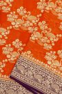 Banarasi Kaddi Georgette Orange Saree With Florals And Swans Border