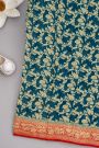 Banarasi Kaddi Georgette Dark Peacock Blue Saree With Animals And Birds Border