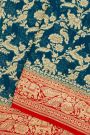 Banarasi Kaddi Georgette Dark Peacock Blue Saree With Animals And Birds Border