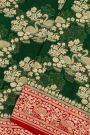 Banarasi Georgette Bottle Green Saree With Florals And Swans Border