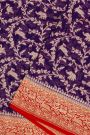 Banarasi Georgette Dark Violet Saree With Animals And Birds Body