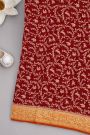 Banarasi Kaddi Georgette Red Saree With Animals And Birds