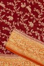 Banarasi Kaddi Georgette Red Saree With Animals And Birds