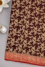 Banarasi Kaddi Georgette Dark Maroon Saree With Florals And Birds Border