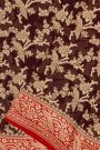 Banarasi Kaddi Georgette Dark Maroon Saree With Florals And Birds Border