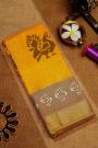 Ikat Silk Yellow Saree With Peacock Buttis Body